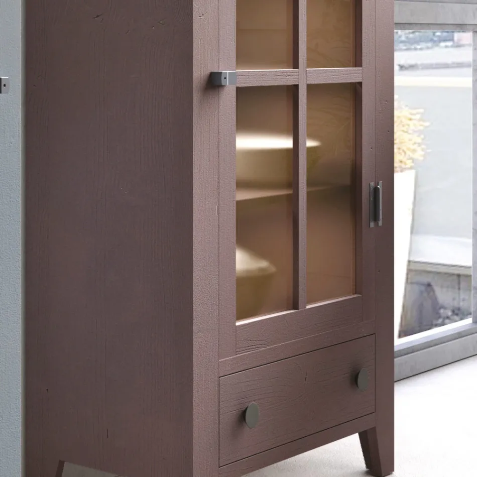 Living Room Showcase in Solid Fir Wood Entirely Made in Italy - Pascual Viadurini