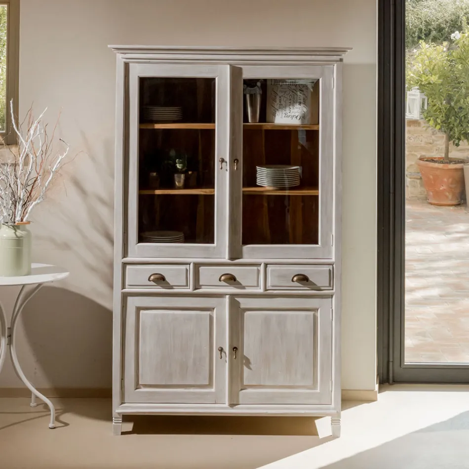 Solid Teak Display Cabinet with 4 Doors and 3 Drawers - Aikido Viadurini