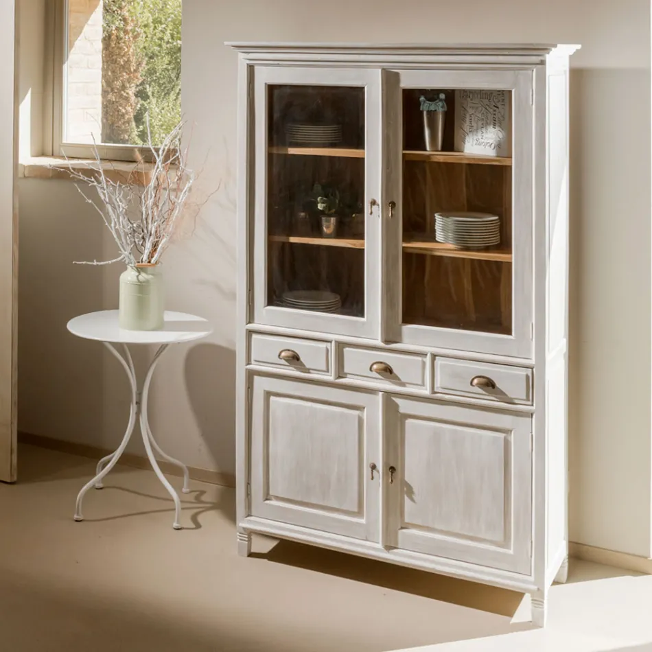 Solid Teak Display Cabinet with 4 Doors and 3 Drawers - Aikido Viadurini