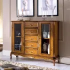 Living Room Display Cabinet in Wood with 2 Doors and 5 Drawers Made in Italy - Richard Viadurini