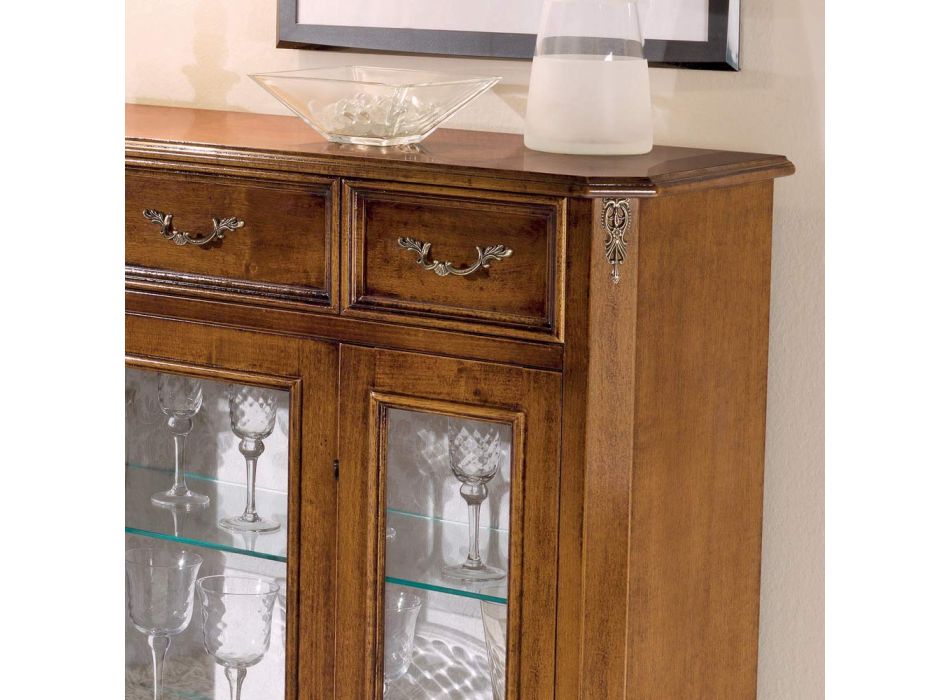 Living Room Display Cabinet in Wood with Door and 3 Drawers Made in Italy - Richard Viadurini