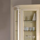 Corner display cabinet with 1 door in patinated ivory wood and gold decorations - Lugh Viadurini