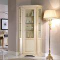 Corner display cabinet with 1 door in patinated ivory wood and gold decorations - Lugh