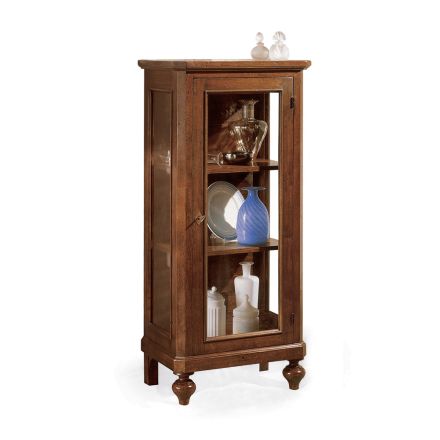 Display cabinet with 1 door and 2 shelves in patinated walnut wood, Made in Italy - Nemain Viadurini
