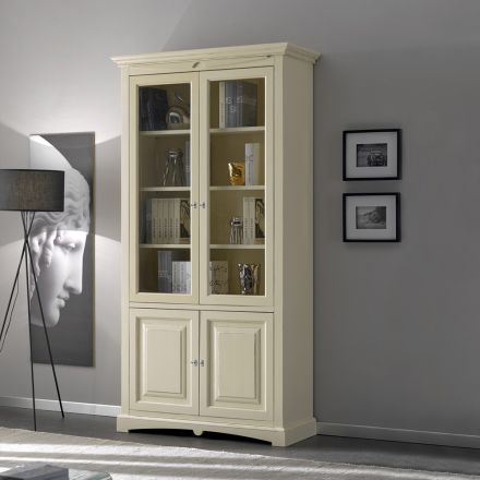 Display cabinet with 2 wooden doors and 2 glass doors Made in Italy - Fenrir Viadurini