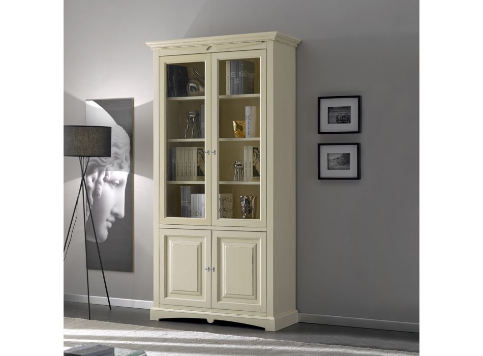 Display cabinet with 2 wooden doors and 2 glass doors Made in Italy - Fenrir Viadurini