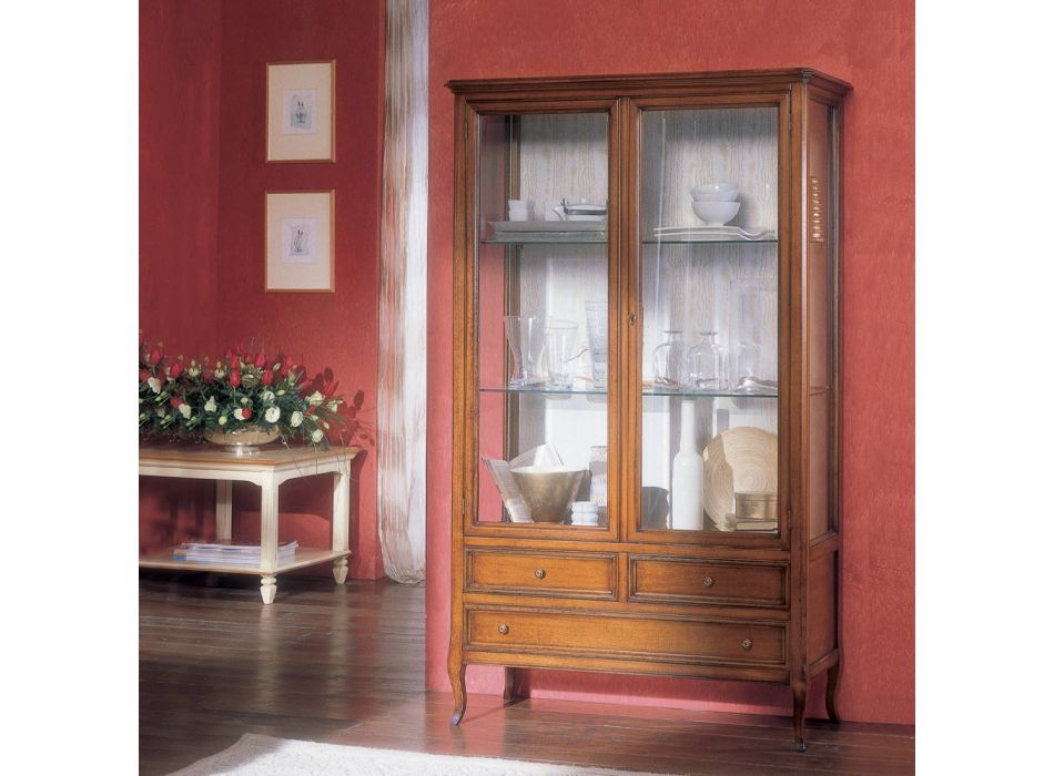 Display cabinet with 3 drawers, 2 doors and glass shelves Made in Italy - Walo Viadurini