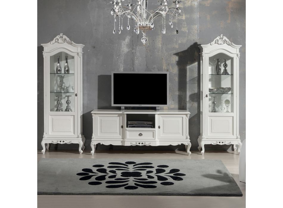 Showcase in Bassano Wood with Gold Leaf Decoration Made in Italy - Honor Viadurini