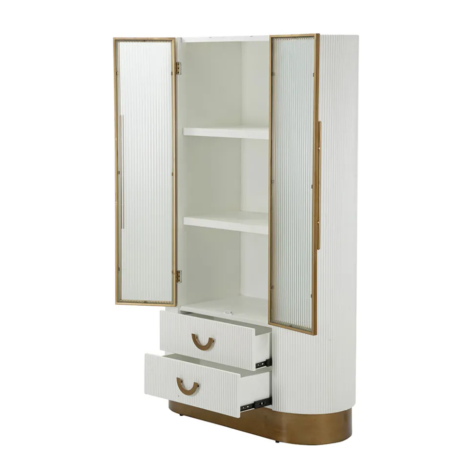 Wooden display cabinet with top and rounded inserts with 2 doors and 2 drawers - Rachel Viadurini