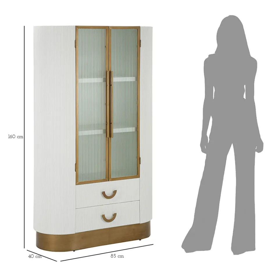 Wooden display cabinet with top and rounded inserts with 2 doors and 2 drawers - Rachel Viadurini