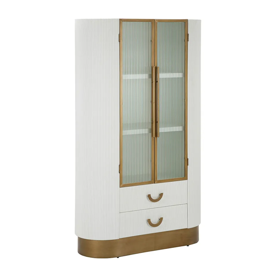 Wooden display cabinet with top and rounded inserts with 2 doors and 2 drawers - Rachel Viadurini