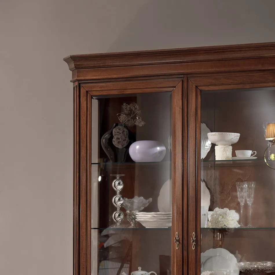 Wooden display cabinet in patinated walnut finish with lily decoration Made in Italy - Women Viadurini